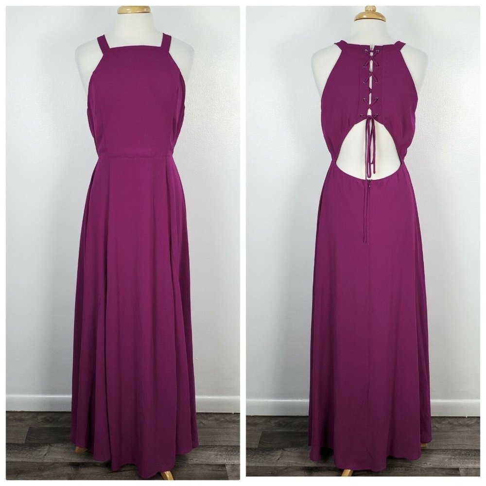 Lulus Dress Womens XL Maxi Super Starlet Magenta Lace Up Sleeveless Purple Pink - Picture 2 of 12